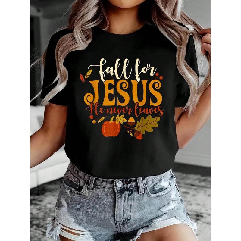 Womens Graphic T-Shirt Religious Christian Catholic Fall For Jesus Believer Autumn T-Shirt Hoodie Sweatshirt