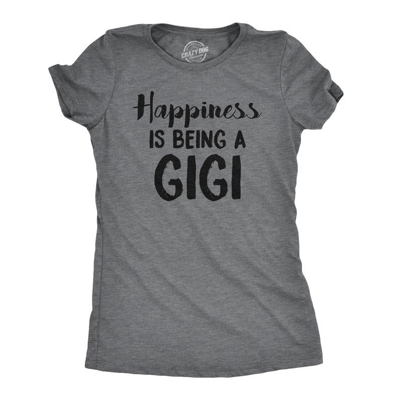 Womens Happiness Is Being A Gigi T shirt Cute Gift for Grandma Funny Grandmother Funny Womens T Shirts Cute Slimming Top...
