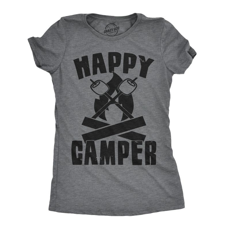 Womens Happy Camper Shirt Funny Camping Hiking Cool Vintage Graphic Tees Retro Funny Womens T Shirts Cute Slimming Top...