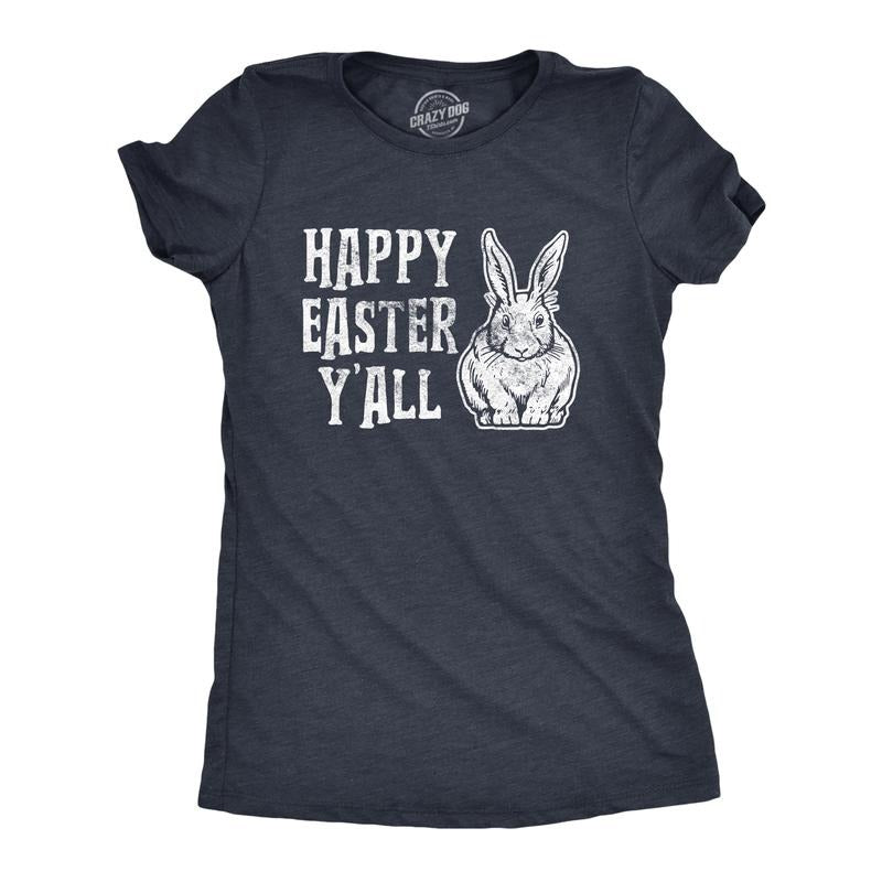 Womens Happy Easter Yall T shirt Funny Bunny Saying Egg Hunt Basket Gift for Her Funny Womens T Shirts Cute Slimming Top...