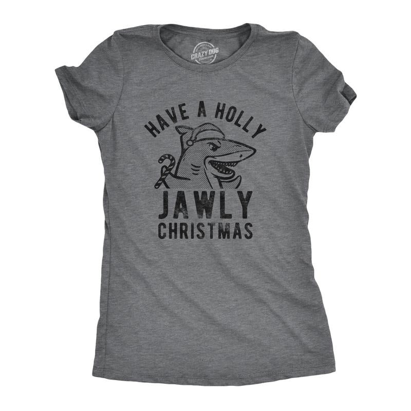 Womens Have A Holly Jawly Christmas T Shirt Funny Holiday Shark Graphic Tee Funny Womens T Shirts Cute Slimming Top...