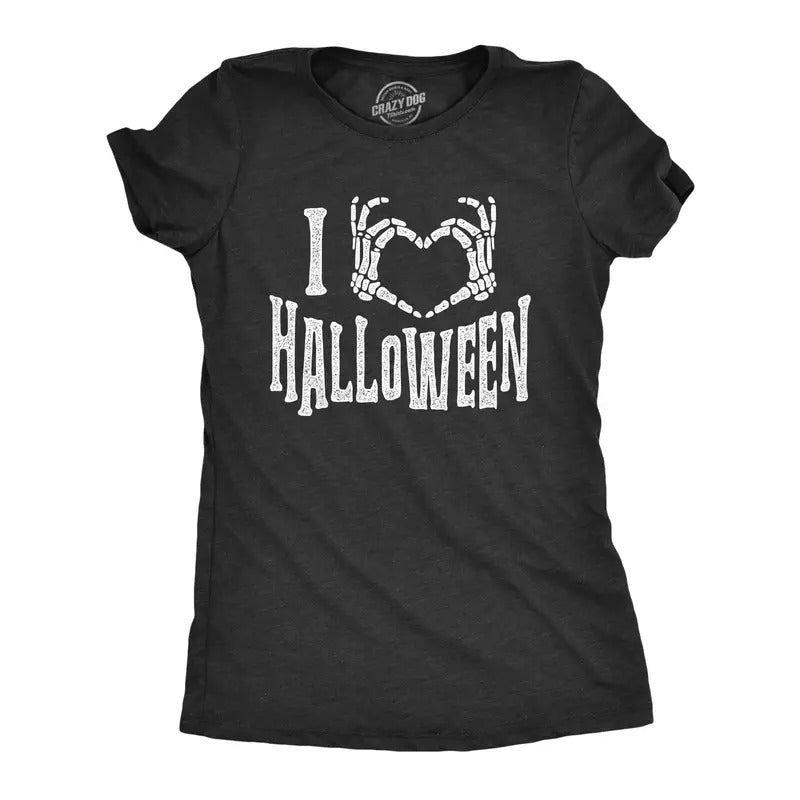 Womens I Heart Halloween T Shirt Funny Love Skeleton Heart Hands Graphic Tee Funny Womens T Shirts Cute Slimming Top...