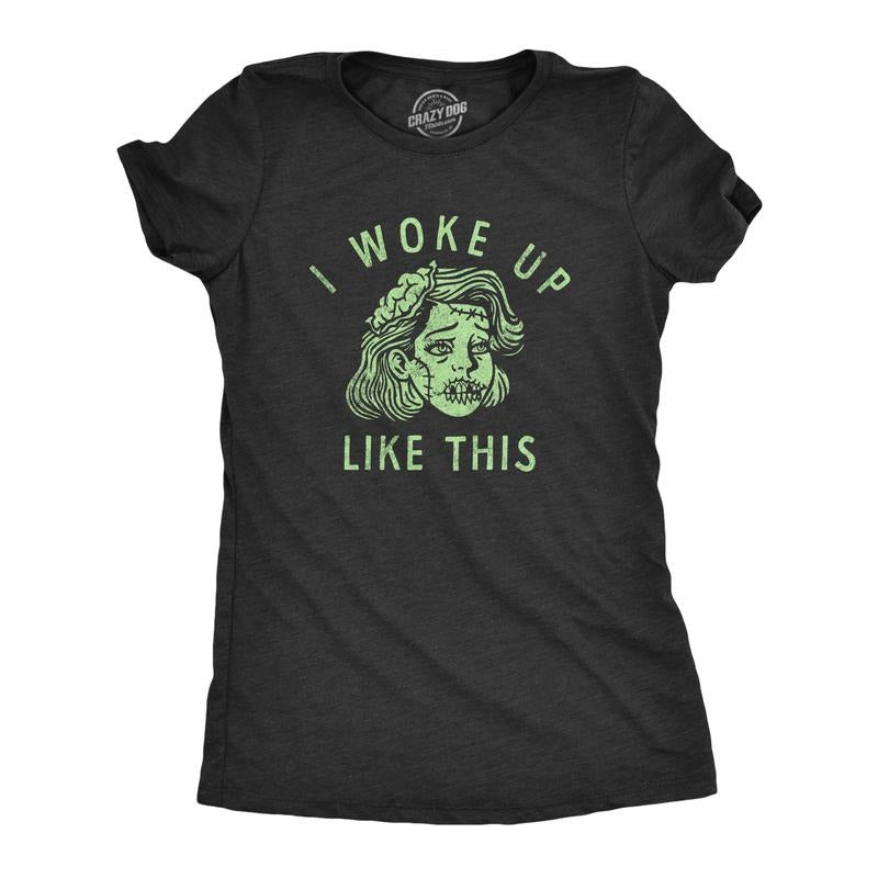 Womens I Woke Up Like This T Shirt Funny Halloween Ugly Zombie Joke Tee for Ladies Funny Womens T Shirts Cute Slimming...