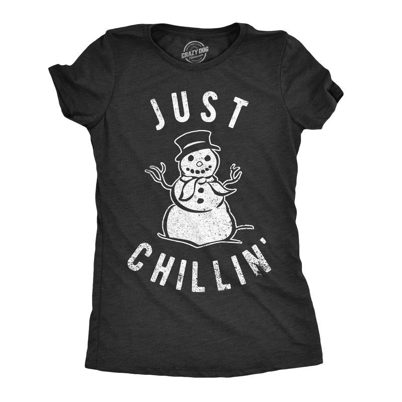 Womens Just Chillin Snowman T Shirt Cute Funny Christmas Winter Tee for Ladies Funny Womens T Shirts Cute Slimming Top...