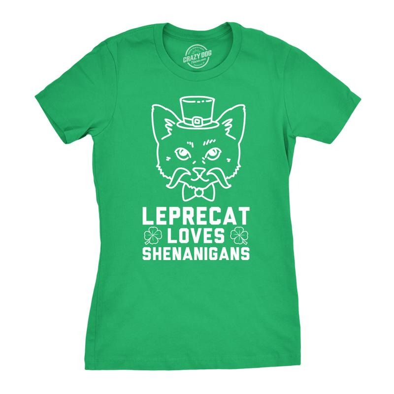 Womens Leprecat Loves Shenanigans Funny Irish Cat Saint Patricks Day T Shirt Funny Womens T Shirts Cute Slimming Top...