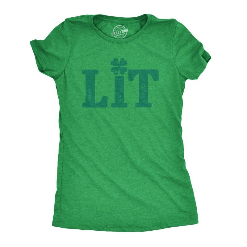 Womens Lit Shamrock T Shirt Funny Day Drinking Saint Patricks Day St Patty Tee Funny Womens T Shirts Cute Slimming Top...