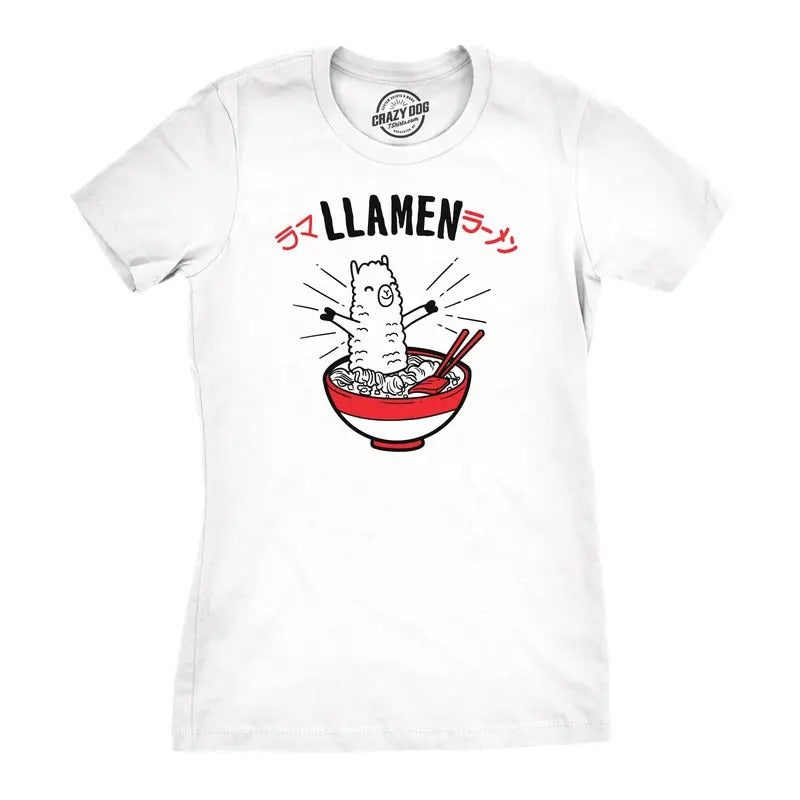 Womens Llamen Funny Ramen T-shirt For Foodie Girls Funny Womens T Shirts Cute Slimming Top Comfortable Soft Womenswear...