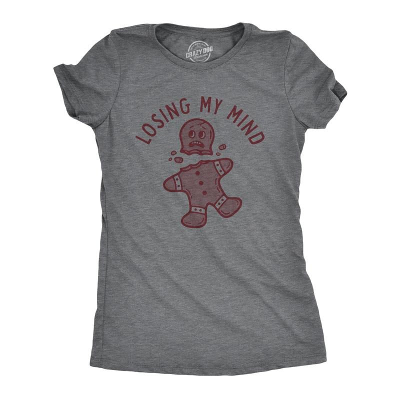 Womens Losing My Mind T Shirt Funny Headless Gingerbread Man Xmas Tee For Ladies Funny Womens T Shirts Cute Slimming Top...