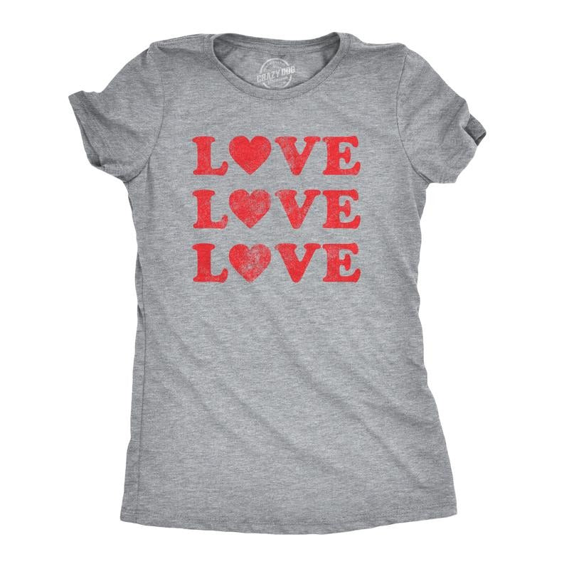 Womens Love Love Love Hearts T Shirt Cute Valentines Day Tee Funny Womens T Shirts Cute Slimming Top Comfortable Soft...