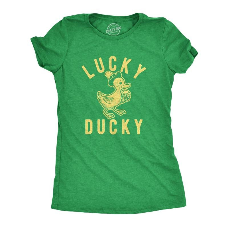 Womens Lucky Ducky T Shirt Funny Cute Vintage Novelty Bird Spring Tee For Ladies Funny Womens T Shirts Cute Slimming Top...