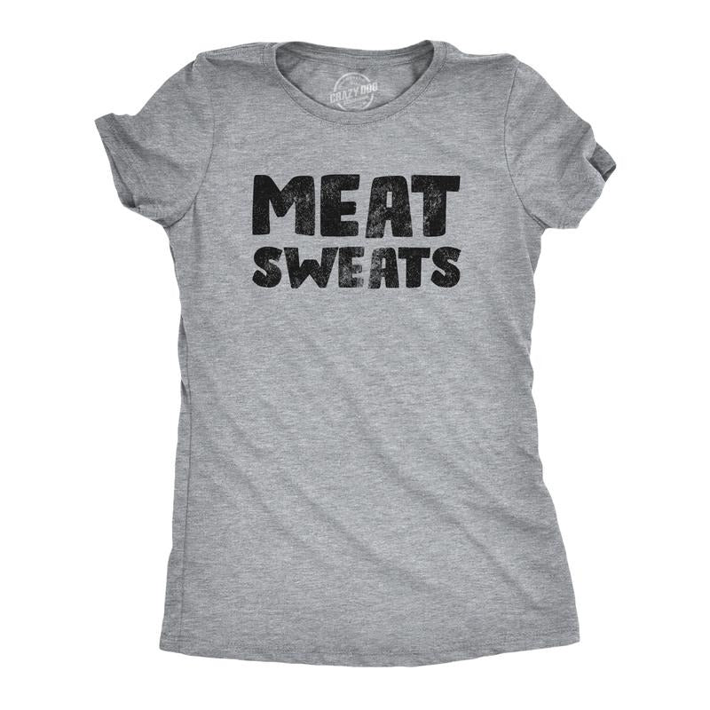 Womens Meat Sweats T Shirt Funny Sweaty Protein Lovers Joke Tee For Ladies Funny Womens T Shirts Cute Slimming Top...