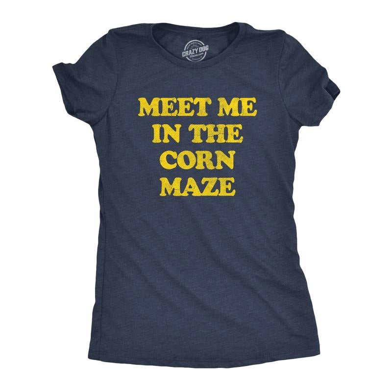 Womens Meet Me In The Corn Maze T Shirt Funny Halloween Fall Season Lovers Tee For Ladies Funny Womens T Shirts Cute...