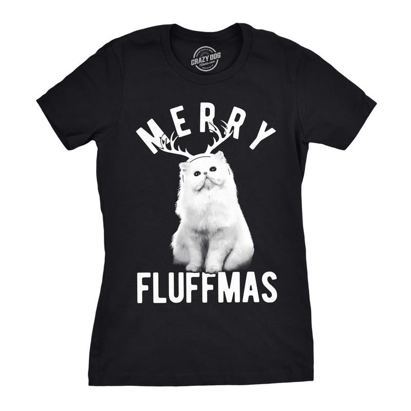 Womens Merry Fluffmas T Shirt Funny Christmas Cat Tee Funny Womens T Shirts Cute Slimming Top Comfortable Soft Womenswear...