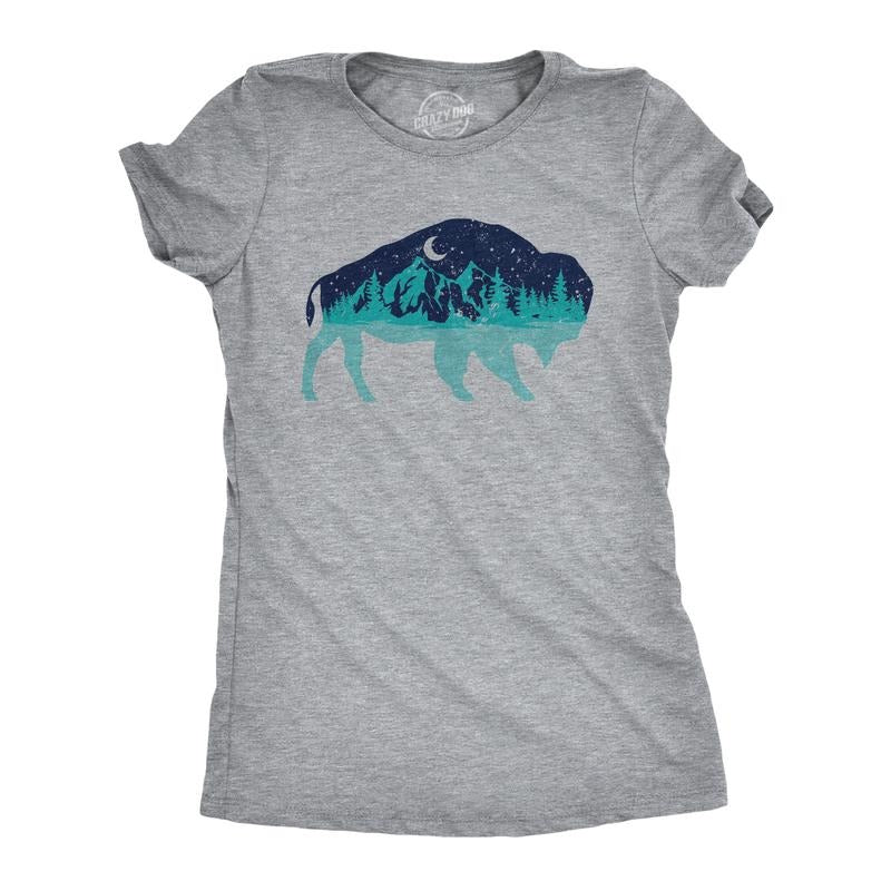 Womens Nature Bison T Shirt Funny Cool Outdoor Lovers Buffalo Tee For Ladies Funny Womens T Shirts Cute Slimming Top...