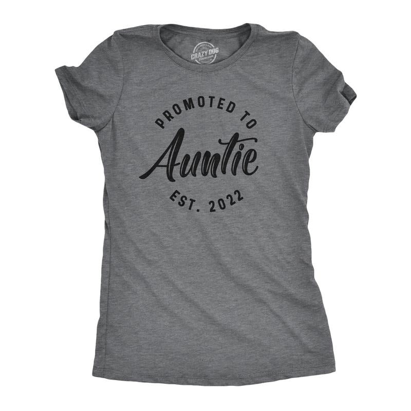 Womens Promoted To Auntie 2023 2022 2021 Tshirt Funny New Baby Family Graphic Tee Funny Womens T Shirts Cute Slimming Top...