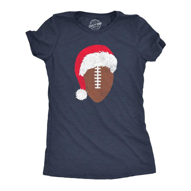 Womens Santa Football T Shirt Funny Xmas Lovers Foot Ball Season Tee For Ladies Funny Womens T Shirts Cute Slimming Top...
