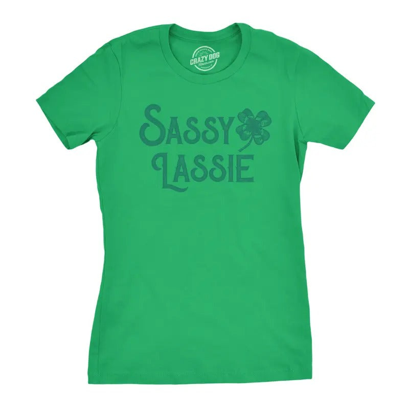 Womens Sassy Lassie T Shirt Funny Saint Patricks Day Cute Outfit St Patty Tee Funny Womens T Shirts Cute Slimming Top...