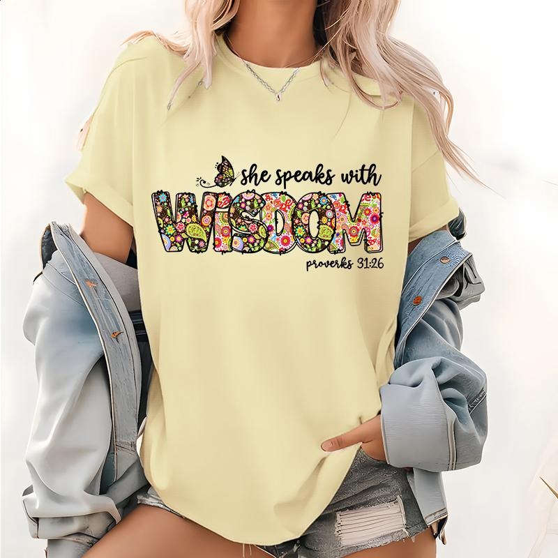 Womens She Speaks With Wisdom Proverbs Retro Print T Shirt, Christian Short Sleeve Tops, Catholic Tee, Love Faith and...