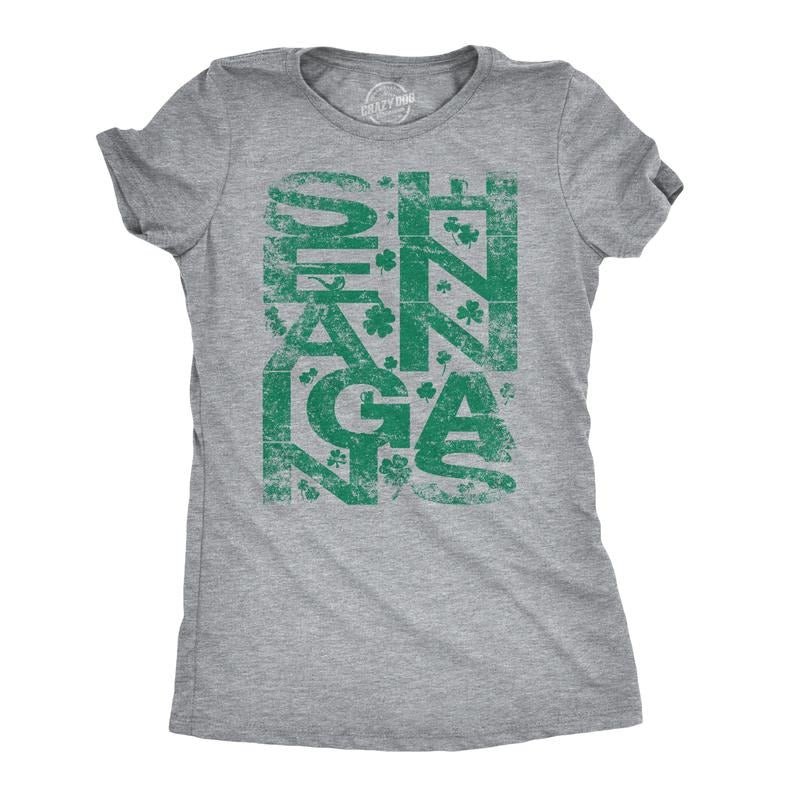 Womens Shenanigans Clover Funny Irish Saint Patricks Day Shamrock Pattys T Shirt Funny Womens T Shirts Cute Slimming Top...