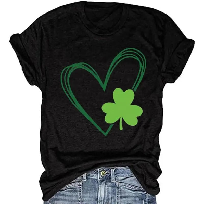 Womens St Patrick's Day Clover T-Shirt Shamrock Heart Graphic Tees Get Lucky Shirt Irish Tops made in USA Hoodie Sweatshirt