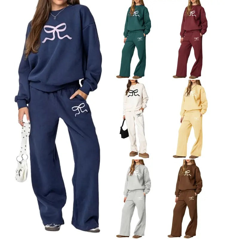 Womens Sweatsuits 2 Piece Set 2025 Fall Sweatsuits Long Sleeve Bow Sweatshirt Sweatpants Matching Tracksuit Shirt Hoodie