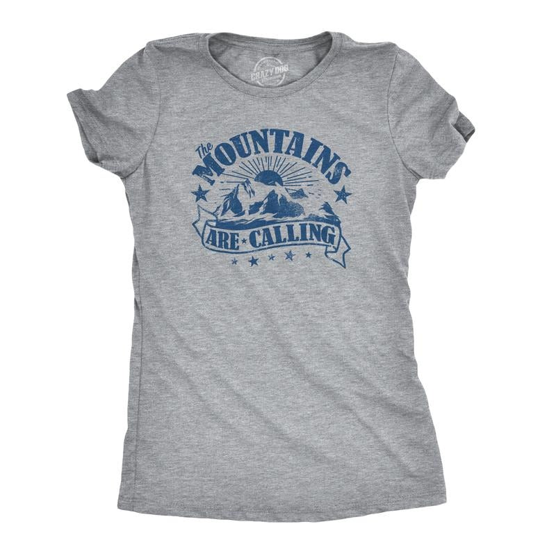 Womens The Mountains Are Calling Cool Sunset Vintage Rockies Funny Hiking Nature T shirt Funny Womens T Shirts Cute...
