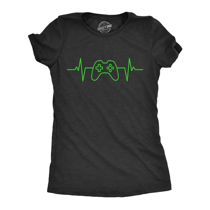 Womens Video Game Heart Beat T Shirt Funny Cool Controller Pulse Monitor Tee For Ladies Hoodie Sweatshirt | PrintMintTees.com