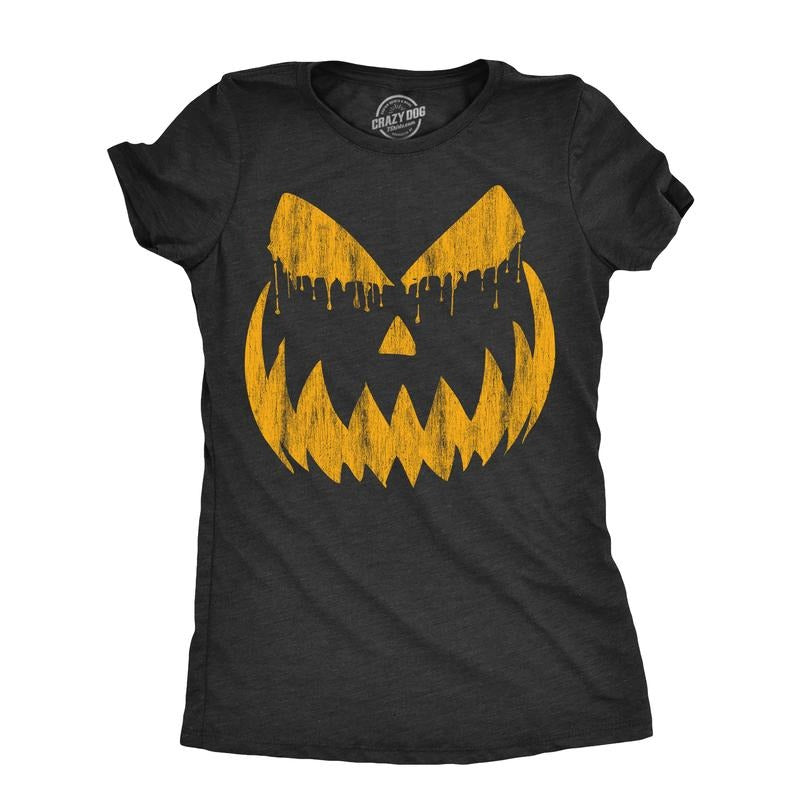 Womens Weeping Wendell Pumpkin T Shirt Funny Halloween Jack O Lantern Horrifying Smile Tee for Ladies Funny Womens T...