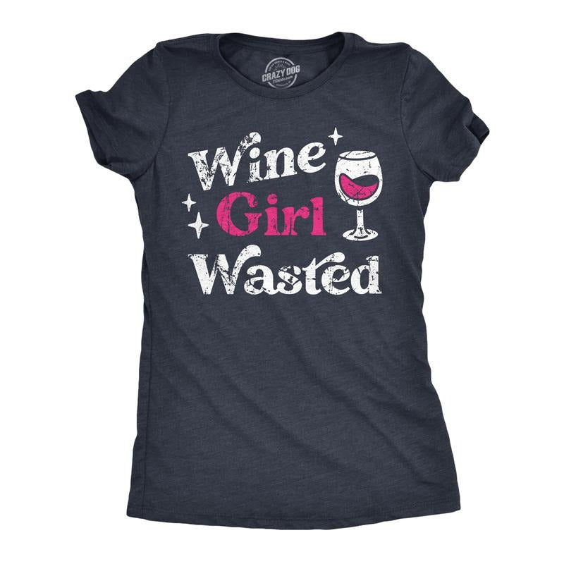 Womens Wine Girl Wasted T Shirt Funny Booze Drinking Lovers Drunk Joke Tee For Ladies Funny Womens T Shirts Cute Slimming...