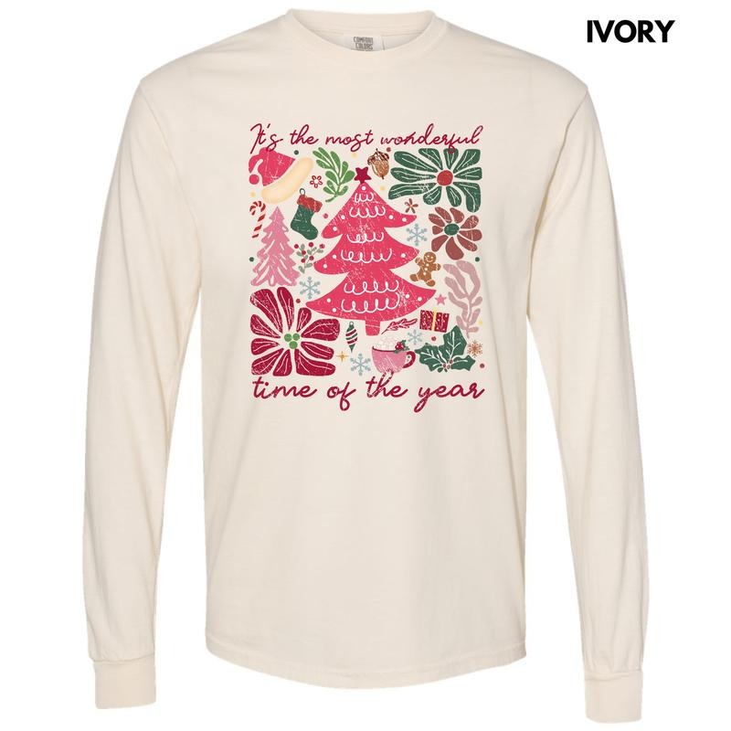 Wonderful Time Christmas Flowers Long Sleeve Comfort Colors T-Shirt 'NLB' Hoodie, Sweatshirt | PrintMintTees.com