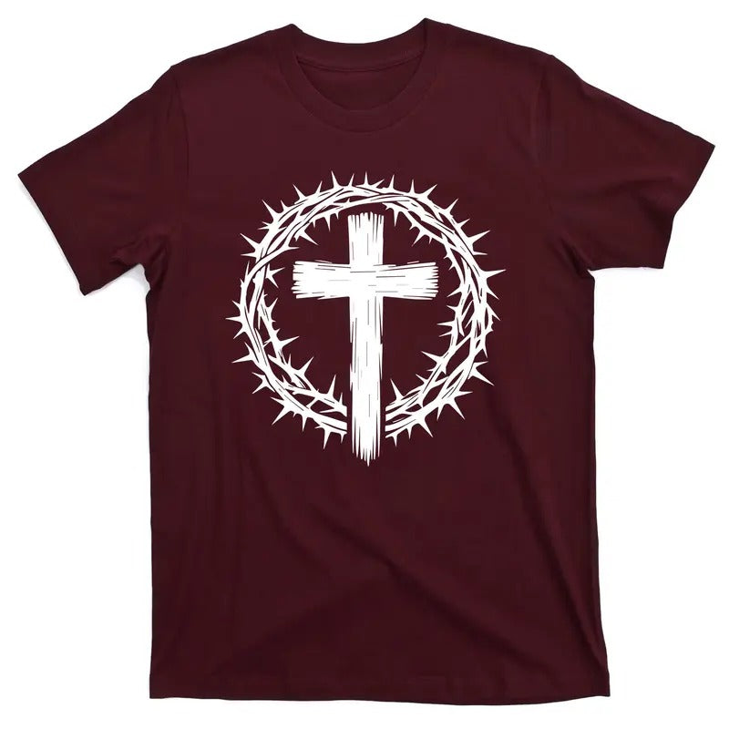 Wooden Cross Crown of Thorns Christian Catholic Jesus Christ God Lord King of Kings T-Shirt Hoodie Sweatshirt