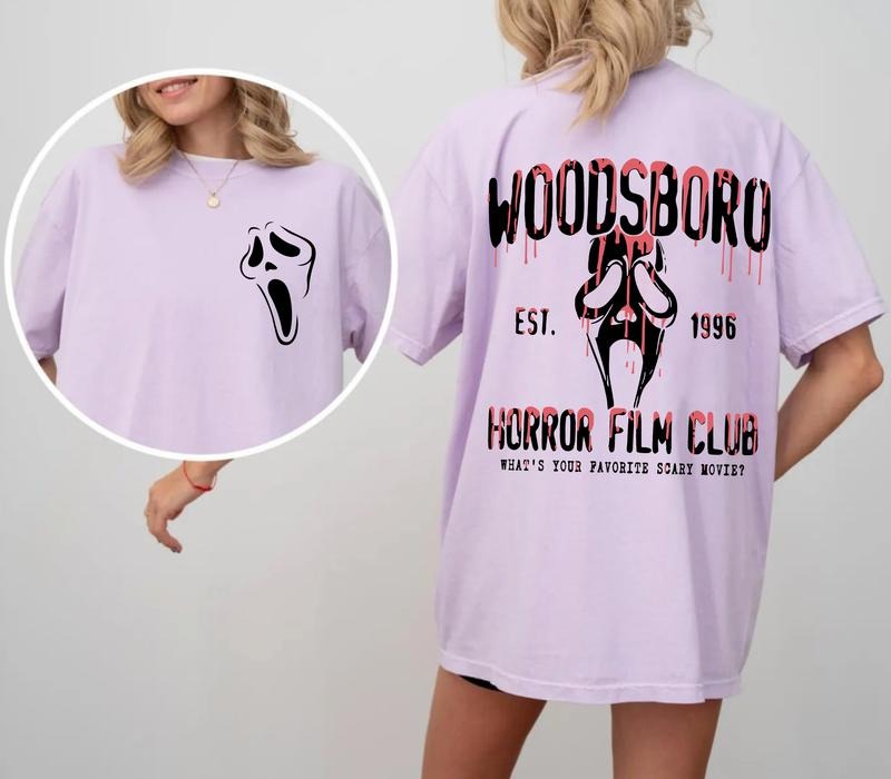 Woodsboro Horror Film Club T-Shirt, Ghostface Scream Sweatshirt, Scary Movie Tee Shirt Hoodie | PrintMintTees.com