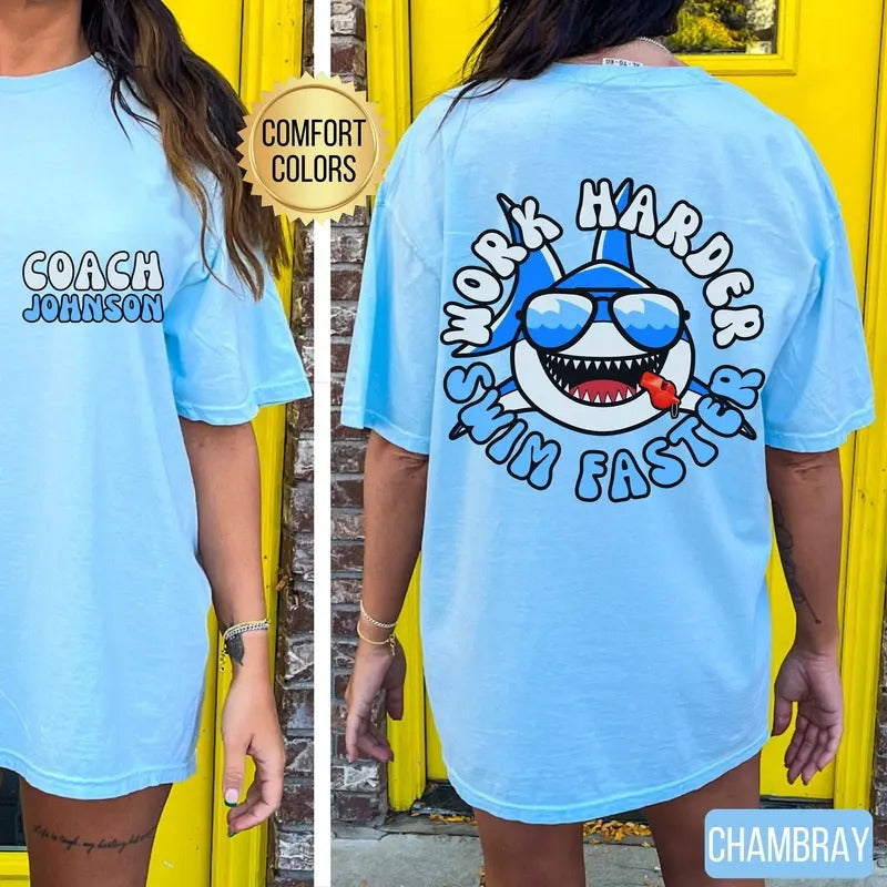 Work Harder Swim Faster Shirt Personalized Swim Coach Gift s Swim Coach Gift Swim Instructor Tee Custom Swim Teacher...
