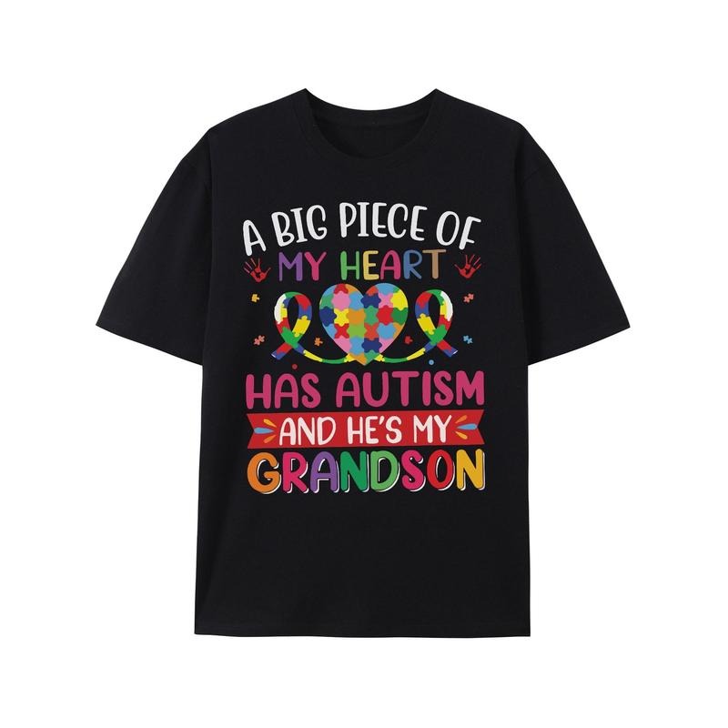 World Autism Awareness Day Themed Graphic Print Crew Neck Short Sleeve T-shirt For Men, Casual Summer T-Shirt For Daily...