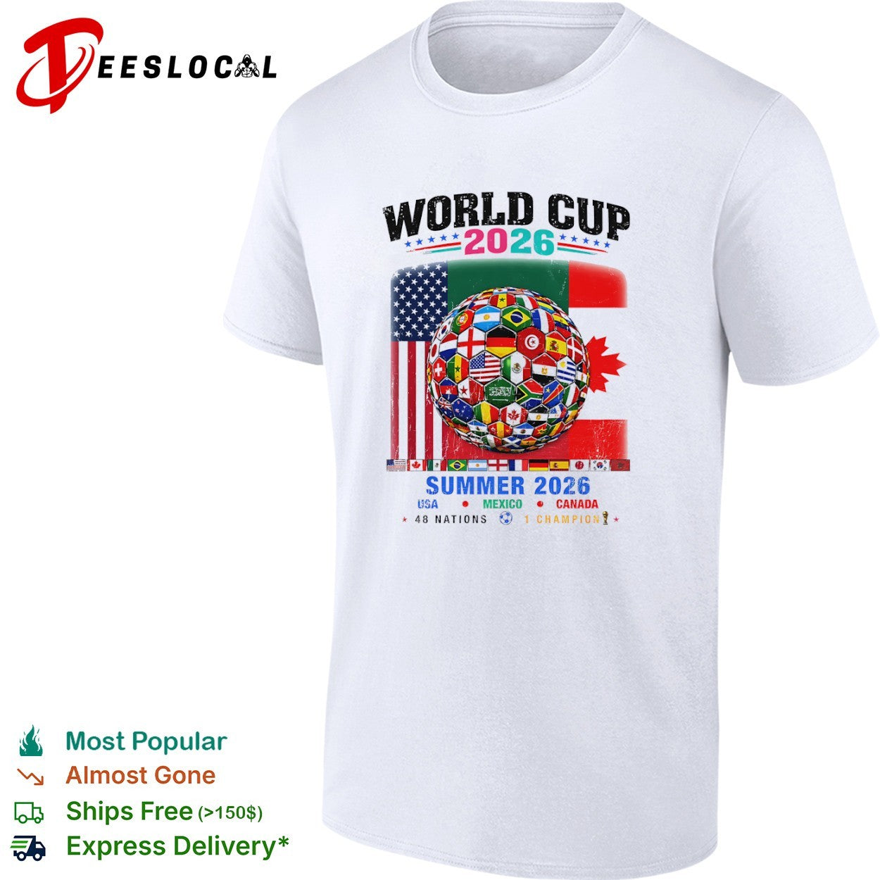 World Cup 2026 Summer 48 Nations 1 Champion USA Mexico Canada soccer ball shirt