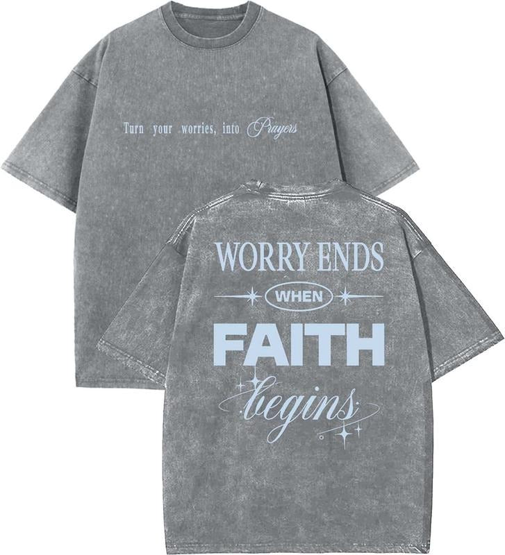 Worry Ends When Faith Begins Washed Christian Vintage 90s Top Womenswear Cotton Mineral Color T-Shirts, Hoodie, Sweatshirt
