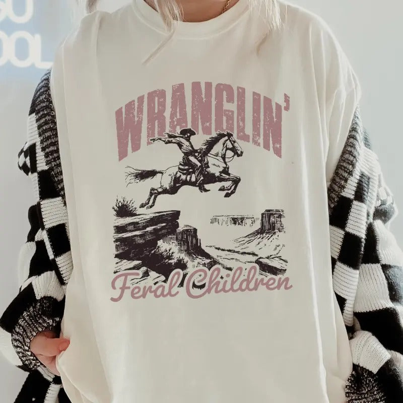 Wranglin' Feral Children Shirt~ Unisex Apparel Relaxed Fit Printed In The USA Clothing Womenswear Casual Comfort Cotton...
