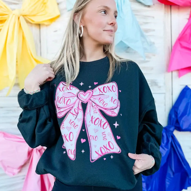 XOXO Coquette Cutie Unisex NuBlend Crew Sweatshirt Girly Bows Valentine Shirt Hoodie | PrintMintTees.com