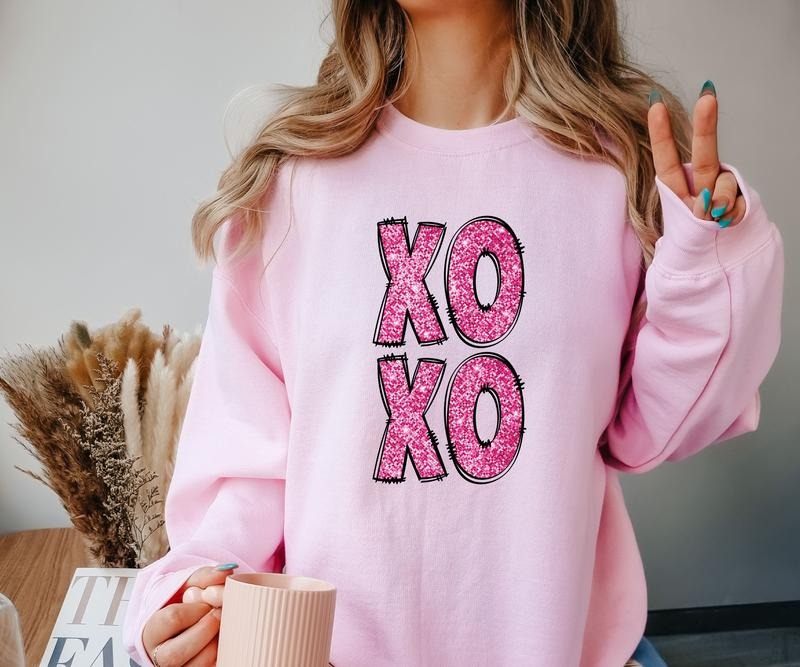 XOXO Crewneck Sweatshirt faux shimmer Shirt Hoodie | PrintMintTees.com