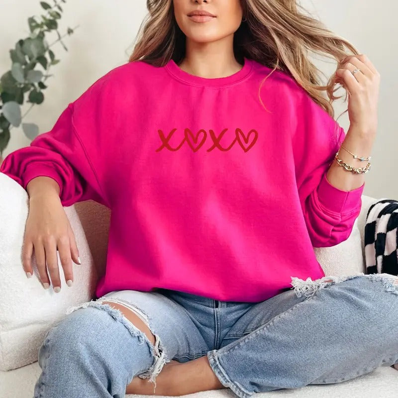 XOXO Heart Crewneck Sweatshirt Comfortable Fit Womenswear Shirt Hoodie | PrintMintTees.com