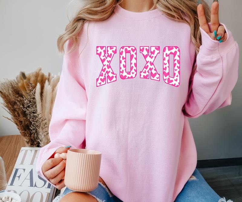 XOXO Hearts Crewneck Sweatshirt T-Shirts, Hoodie | PrintMintTees.com
