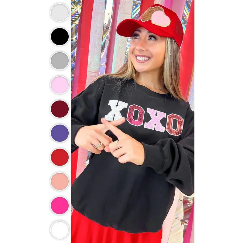XOXO Sequin Valentine Graphic Sweatshirt Shirt Hoodie | PrintMintTees.com