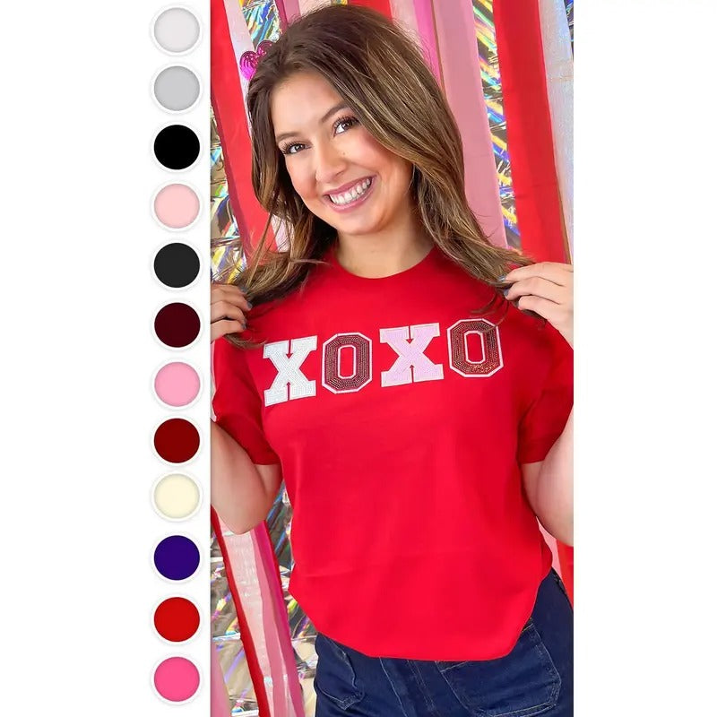XOXO Sequin Valentine Graphic T-Shirt Hoodie Sweatshirt | PrintMintTees.com
