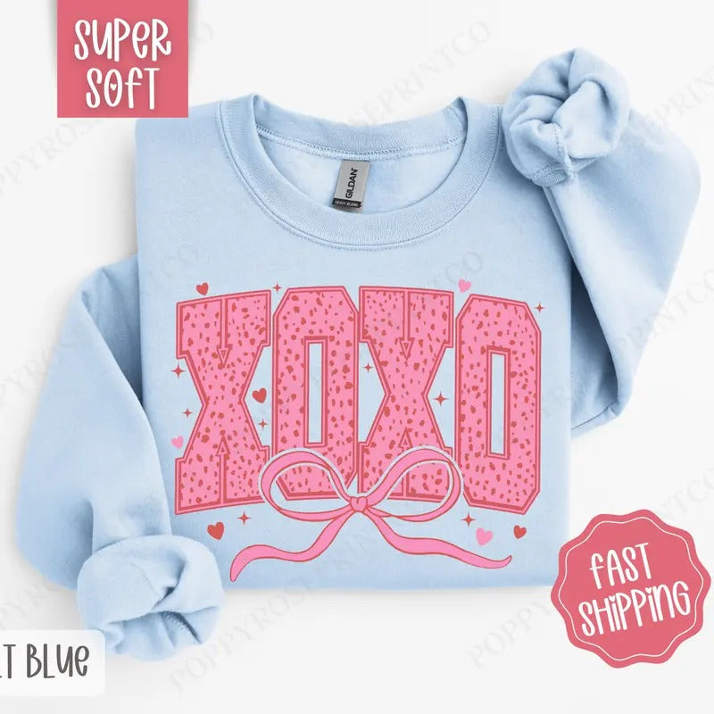 XOXO Sweatshirt, Valentine's Day Crewneck, Valentine Women's Sweater T-Shirts, Hoodie | PrintMintTees.com