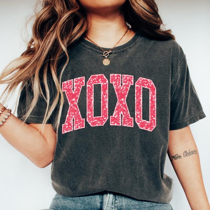 XOXO VARSITY T-SHIRT (COMFORT COLORS T-SHIRT, CASUAL SHIRT UNISEX, VALENTINES CLOTHING, GRAPHIC APPAREL, HOLIDAY SHIRT)...