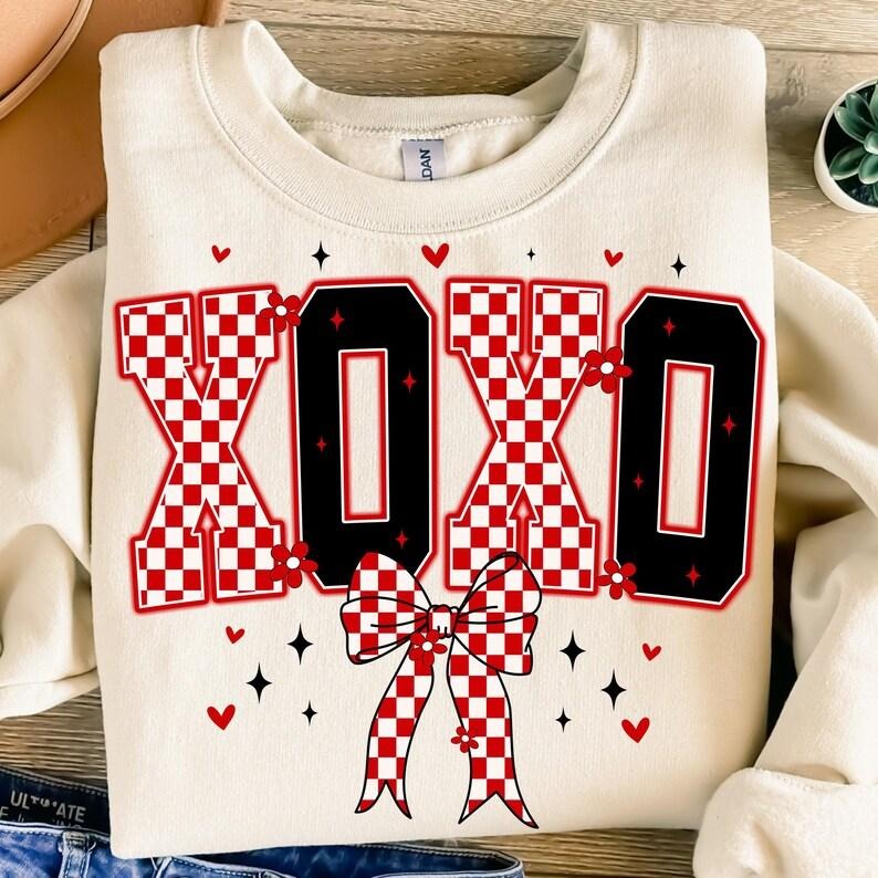 XOXO Valentine Day Sweatshirt XOXO , Valentine , Valentines day  Coquette Valentine Shirt Hoodie | PrintMintTees.com