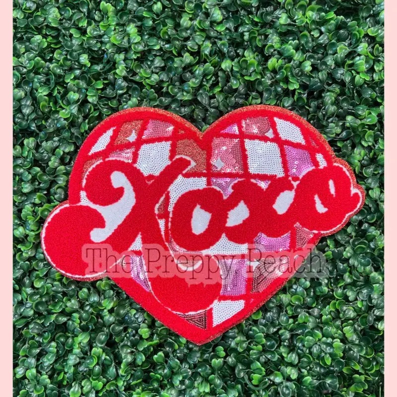 XOXO disco heart Valentine Chenille Patch | Chenille Sequin Patch | T Shirt Patch | Iron On Patch Hoodie Sweatshirt