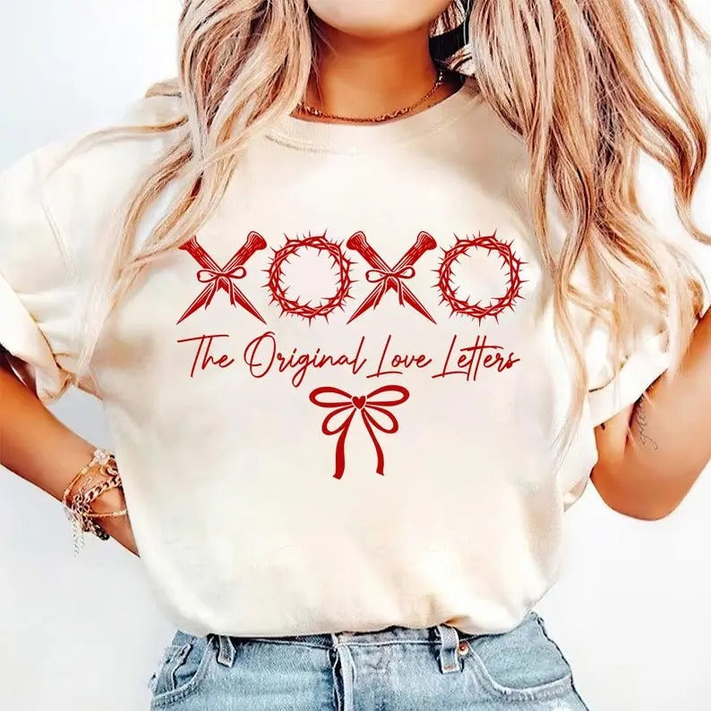 XOXO the original love letters Tshirt, Christian Valentines Shirt, Valentine Day, Valentine Bow Tee, Christian Shirt,...