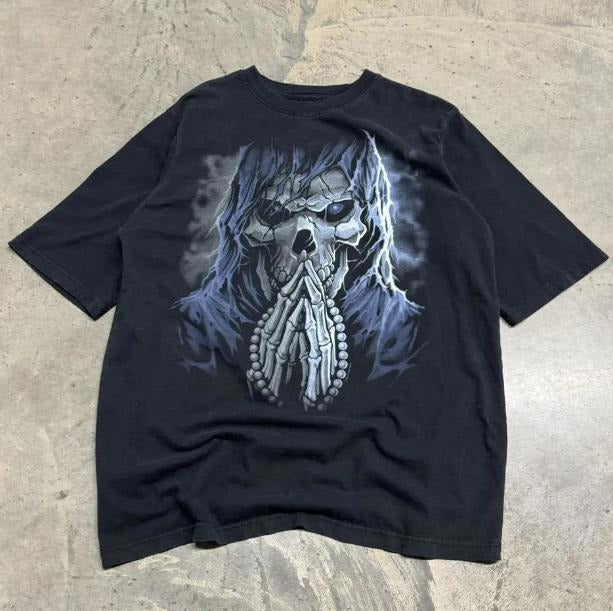 Y2K Liquid Blue Affliction Grim Reaper T-Shirt, Vintage Graphic Tees Gothic Grunge Y2k Emo Scene Amity Affliction Style...