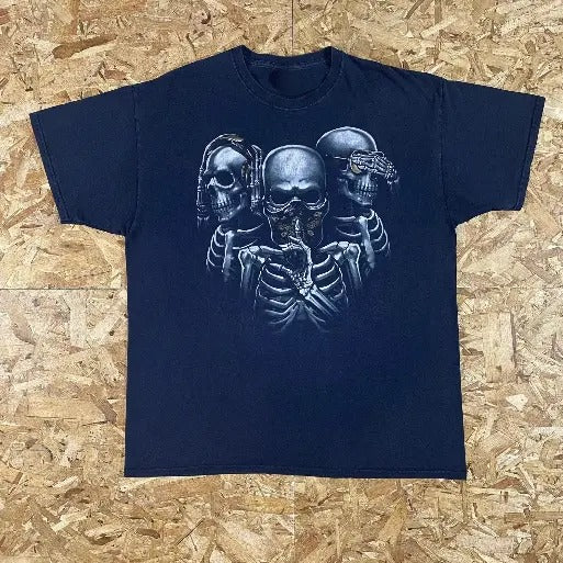 Y2K Skeleton Skulls Shhhh T-Shirt, grunge y2k emo scene tapout goth amity affliction style clothes, Unisex T-shirt Hoodie...